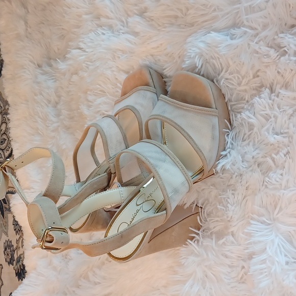 JESSICA SIMPSON DRIXI Platform Flare Heel Sexy Mesh Sandals Multi Sizes NEW - Picture 4 of 14
